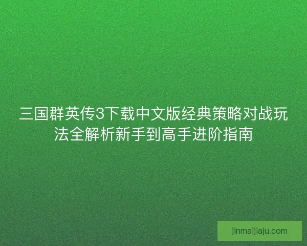三国群英传3下载中文版经典策略对战玩法全解析新手到高手进阶指南